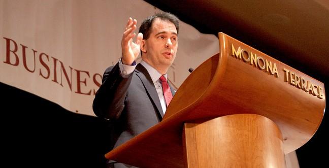 Republican gubernatorial candidate and Milwaukee County Executive Scott Walker speaks at the Monona Terrace Tuesday, pledging to create jobs and businesses if elected governor.