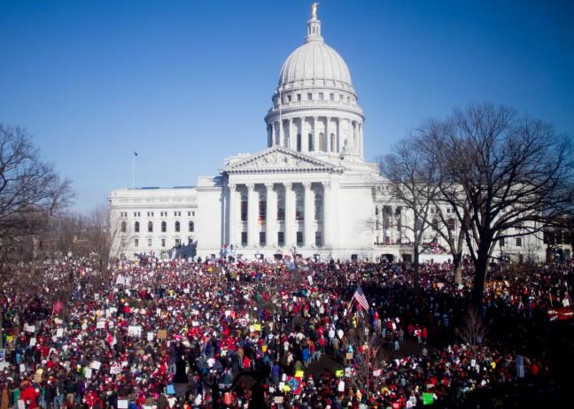 Estimates differ, but at least 66,000 and up to 100,000 people came to Madison Saturday, March 12, 2011 to protest Walkers budget and his repair bill.