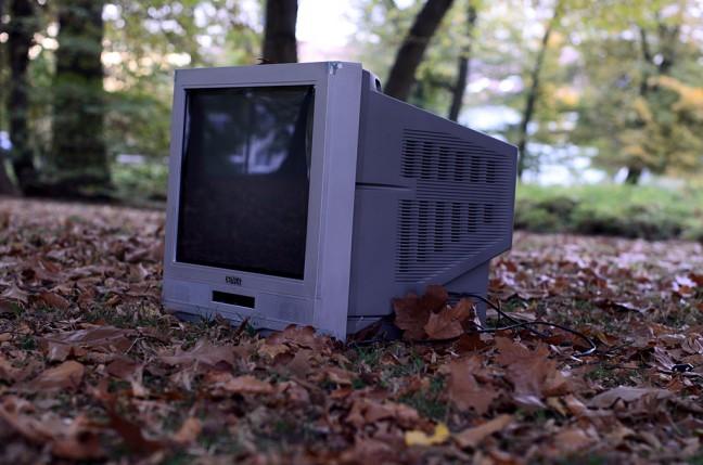 Police investigated a robbery this weekend which included a stolen television being found hidden in a pile of leaves.