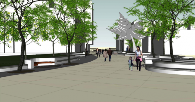 A rendering of the maple leaf structure in Library Mall.