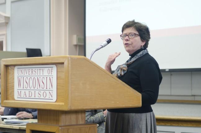 Chancellor Rebecca Blank speaks to Faculty Senate regarding proposed budget cuts