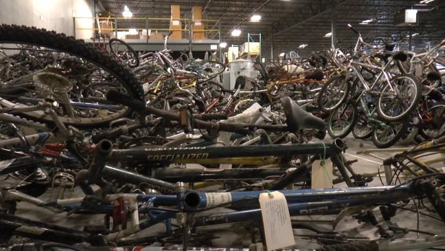 Stolen bikes stacked high at one of the bike operation locations