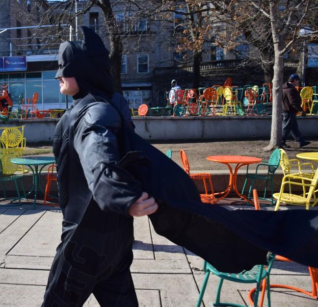 Photo: Batman helps unload the Terrace chairs