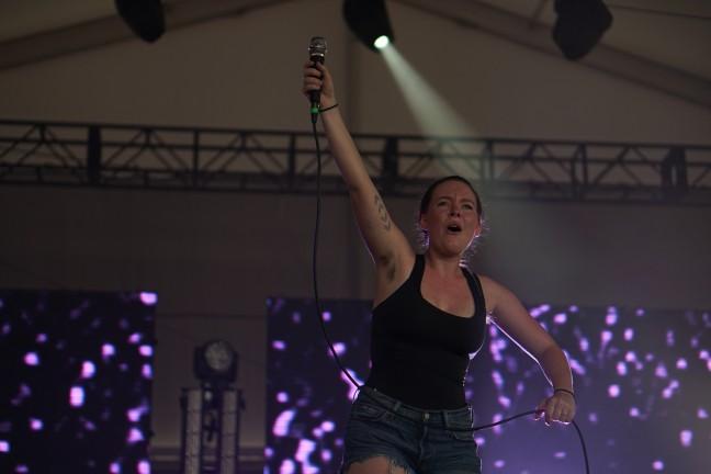 Amelia Meath displays her passion for her music throughout Sylvan Esso's set