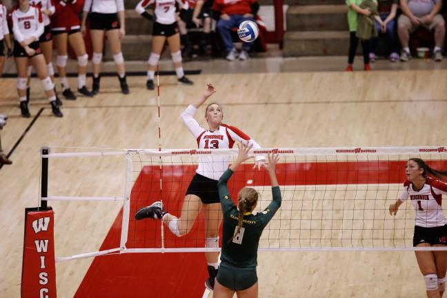 Wisconsin played against Oregon on Dec. 23, 2015 in the NCAA Division One Womens Volleyball Championship at Madison, WI.