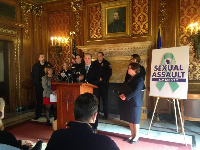 Attorney General Brad Schimel speaking at the Sexual Assault Amnesty Bill Press Conference