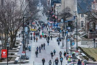 Archival photo of foot traffic on Library Mall. February 28. 2016.