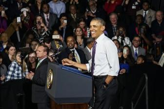 Archival photo of former President Obama speaking at rally. March 3, 2016. 