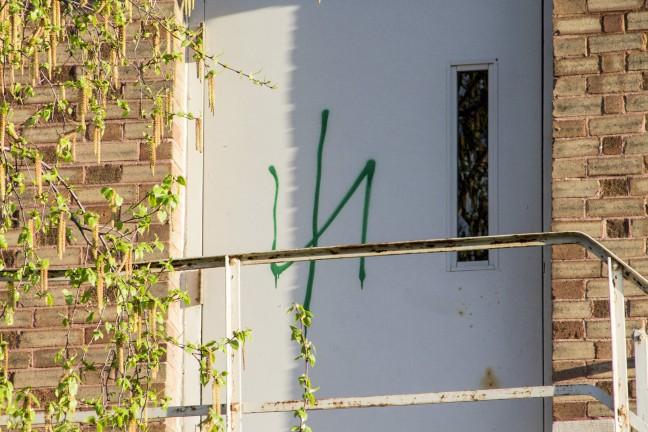 Anti-Semitic Wolfsangel symbol found on the back of Agriculture Hall
