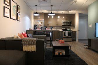 Mock set up of a living room. 