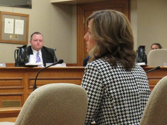 Rep. Scott Krug, R-Nekoosa, looks on as Sally Schaeffer describes her fight for CBD legalization.