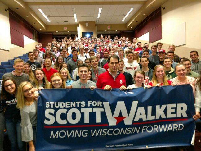 Trailing in polls, Walker urges College Republicans to spread message on campus