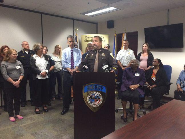 Dane County Sheriff David Mahoney speaks at the press conference.