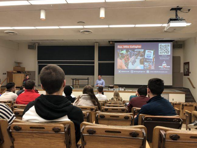 Rep. Mike Gallagher discusses experiences in foreign policy with College Republicans