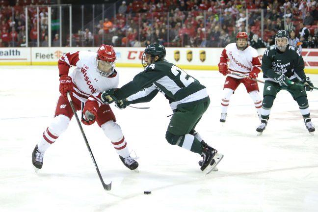 Men’s hockey: Badgers earn two points in shot-filled series against Michigan State