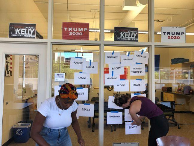 UPDATED: UW senior posts anti-Trump signs on College Republicans office