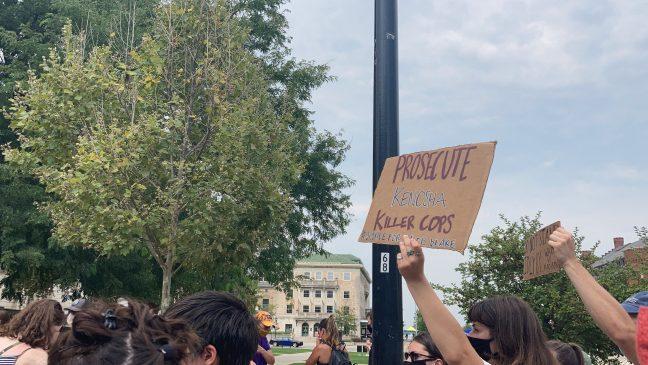 Crowd blocks University intersection in protest of Jacob Blake shooting, UWs Lincoln statue