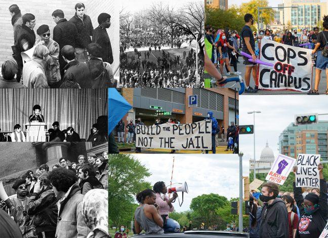 Students+gather%2C+organize+and+protest+in+1969+and+2020.+Comparison+between+student+movements+at+UW+exhibit+the+continuation+of+struggle+for+racial+equity.+Photos+courtesy+of+UW+Archives+and+Ahmad+Hamid.+