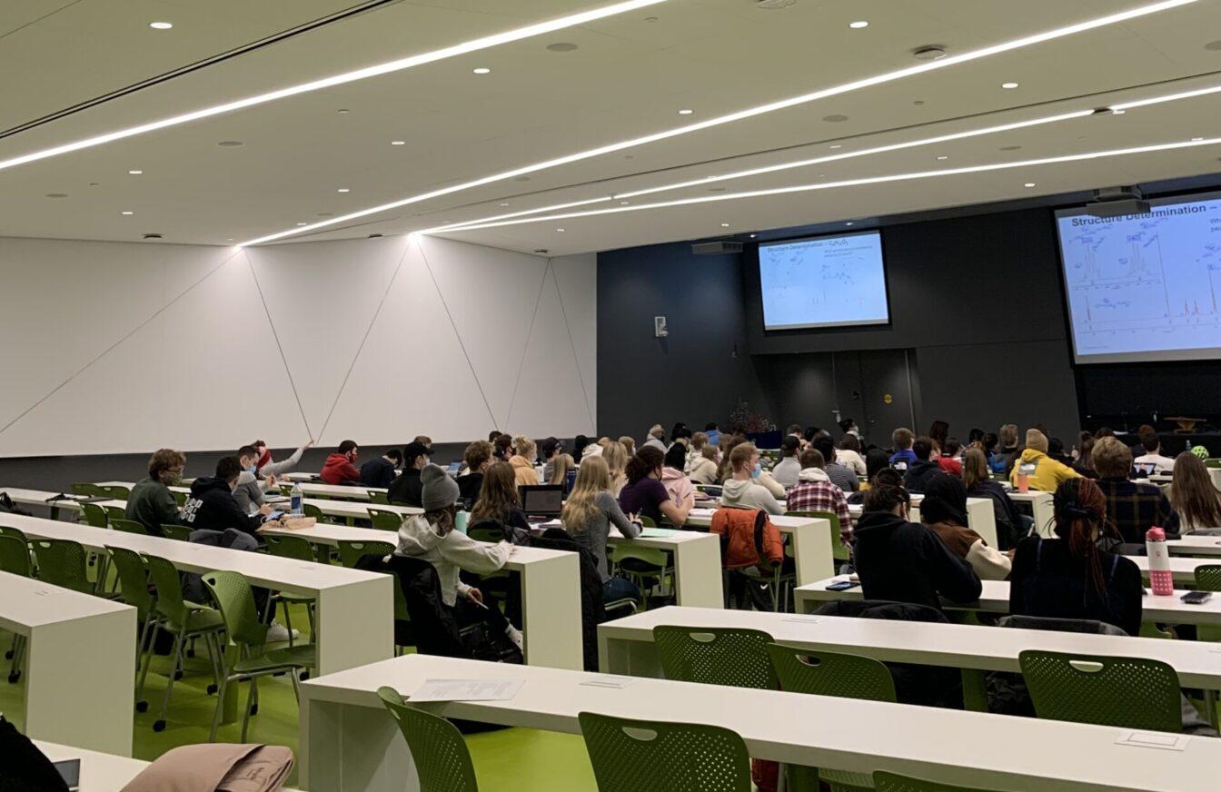 A new lecture hall designed on a flat surface to allow collaboration between students