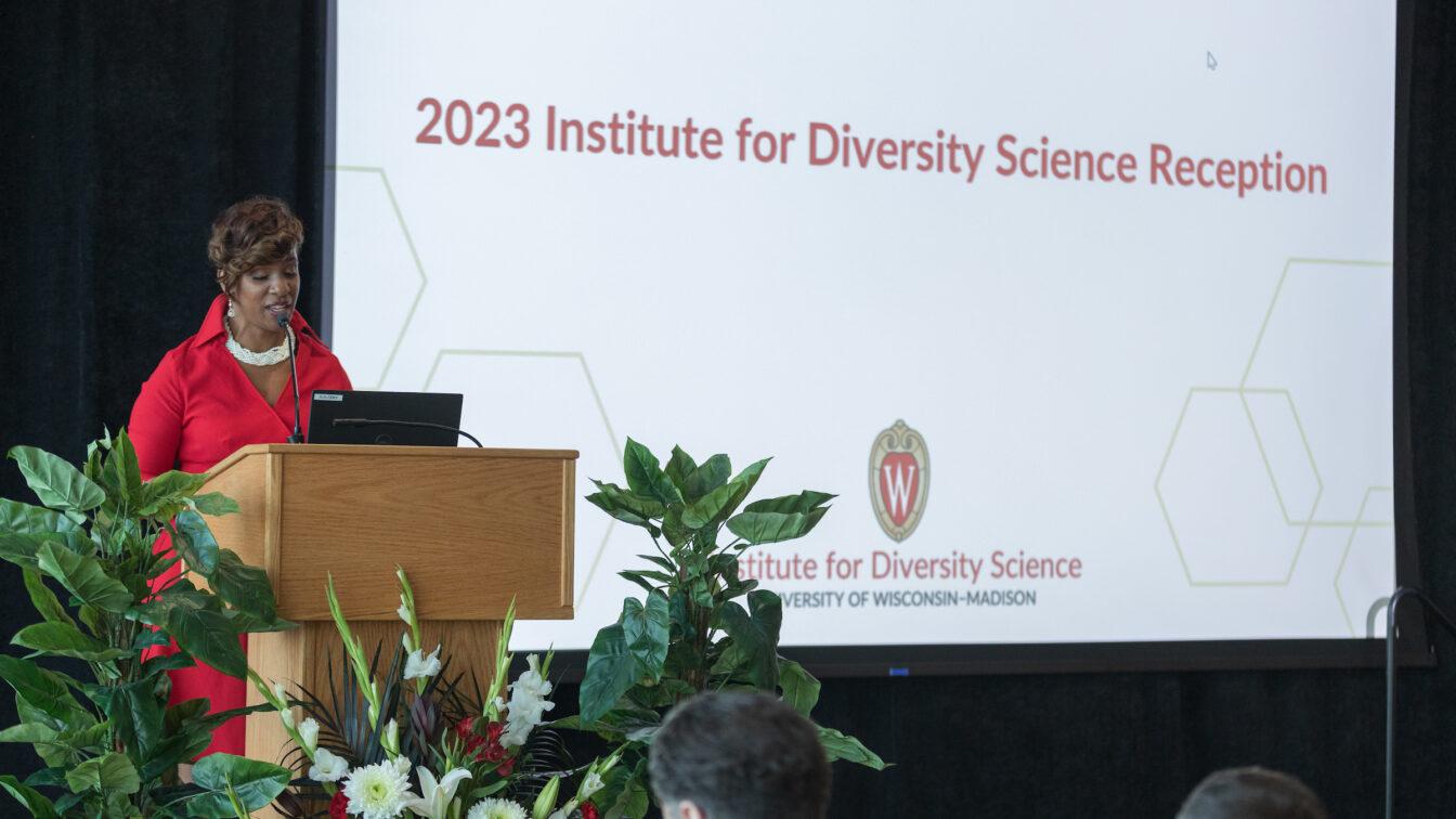 Angela Byars-Winston speaking at the Institute for Diversity Science Reception 2023