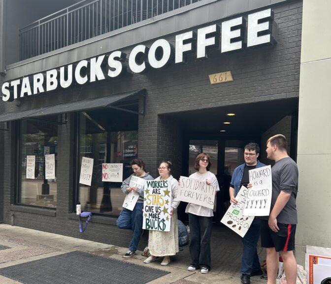 Badger Herald archival photo of protest by Starbucks workers. September 7, 2023.