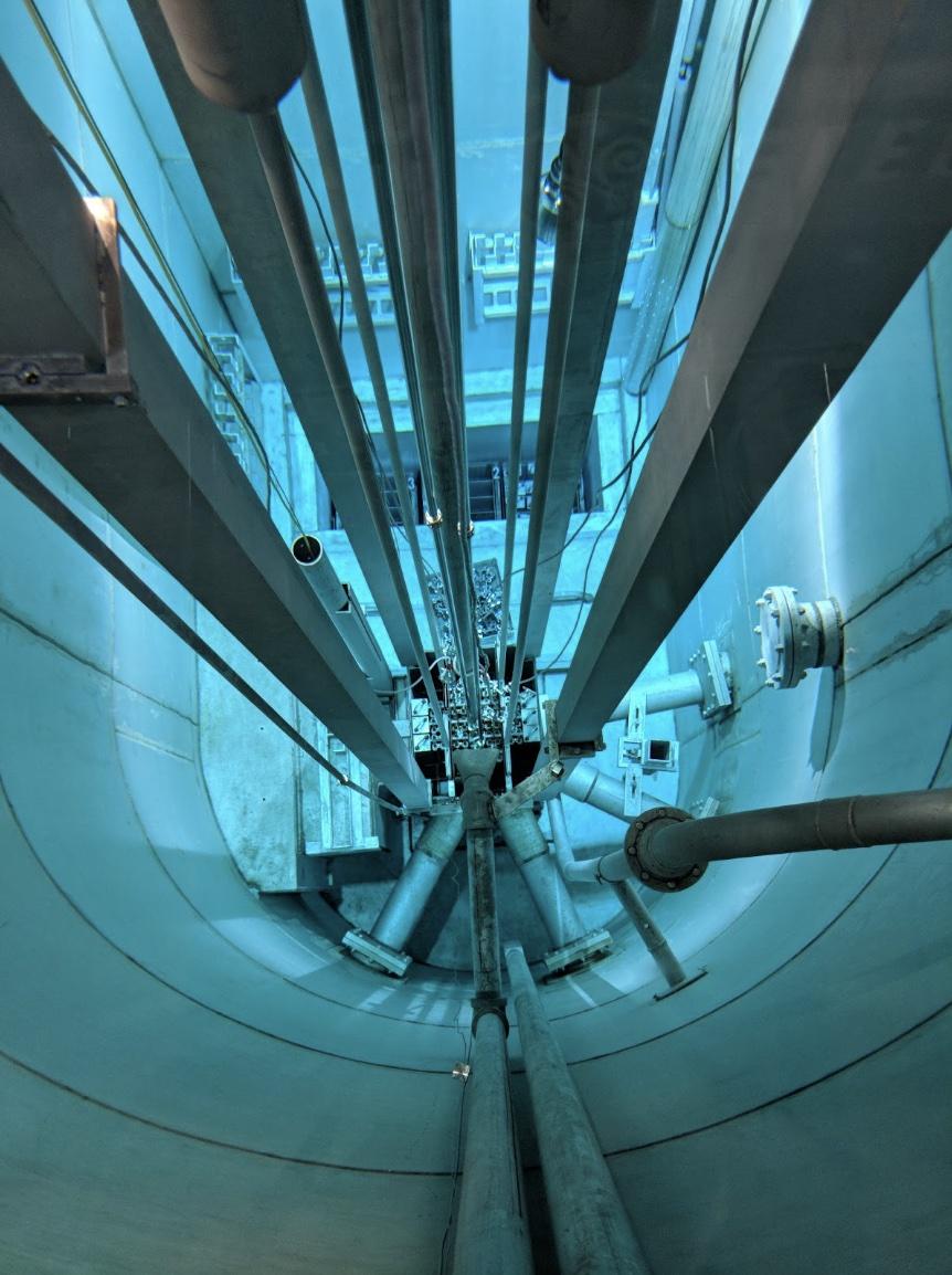 Looking down into the research reactor's pool
