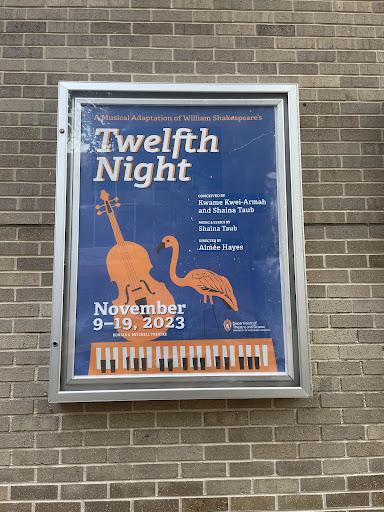 Twelfth Night poster outside University Theatre