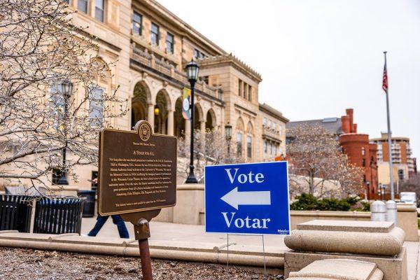 Voting sign at Memorial Union. April 1, 2024. 