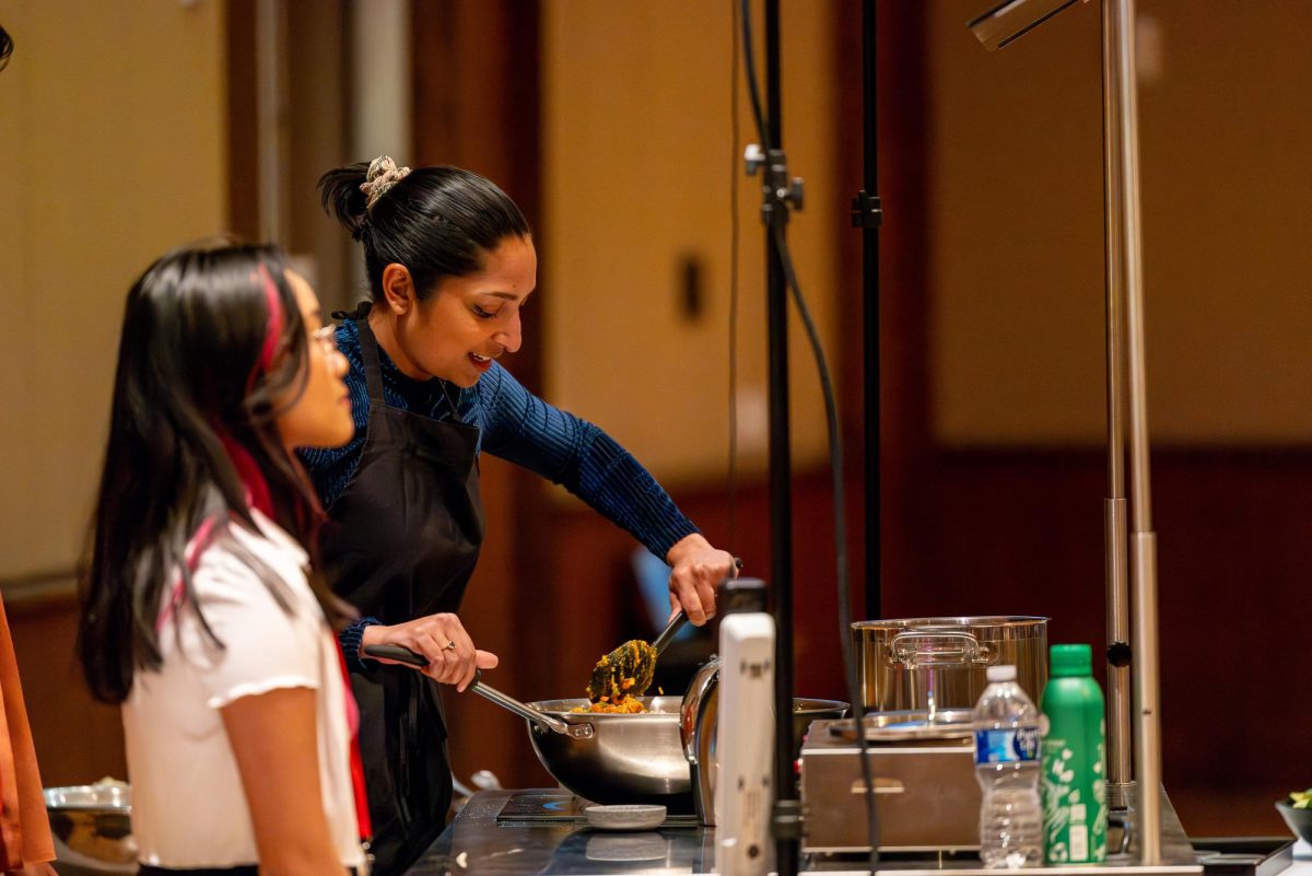 NYT food reporter Priya Krishna does live cooking demonstration as part of APIDA Heritage Month keynote address. April 22, 2024.