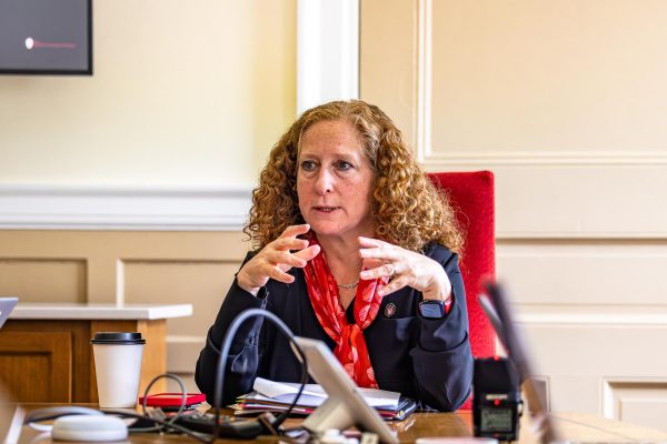 Chancellor Jennifer Mnookin at the spring 2024 student media roundtable. April 23, 2024.