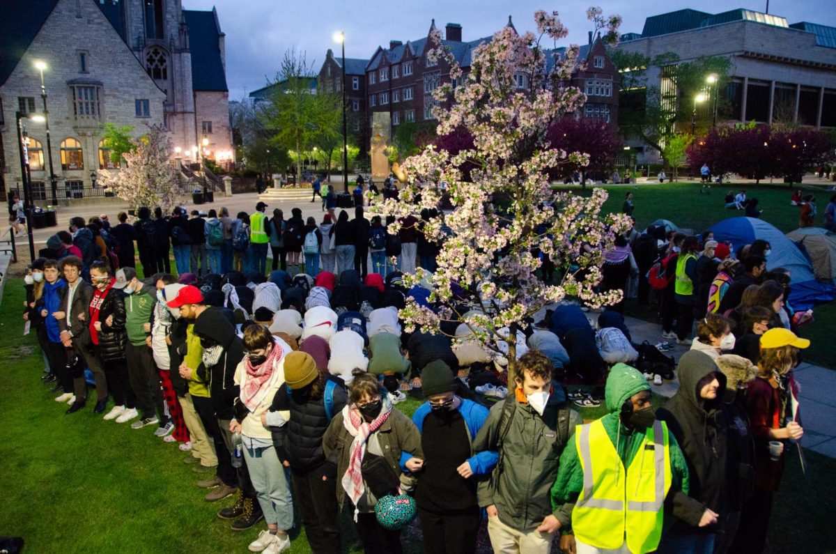 UW+students+and+community+members+remain+on+Library+Mall+into+the+night+during+encampment+demonstration+on+April+29%2C+2024.