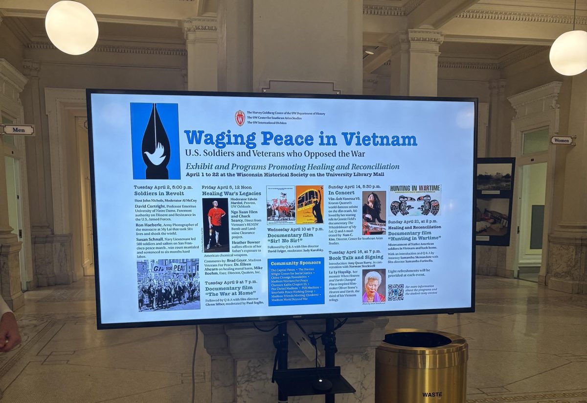 The Waging War in Vietnam exhibit visited the Wisconsin Historical Society at the University of Wisconsin April 1 through April 22, 2024.