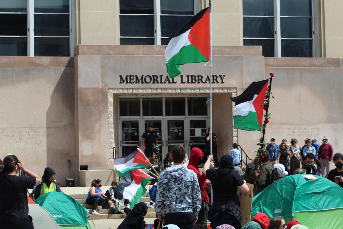Students and community members hold pro-Palestinian rally on Library Mall. April 29, 2024.