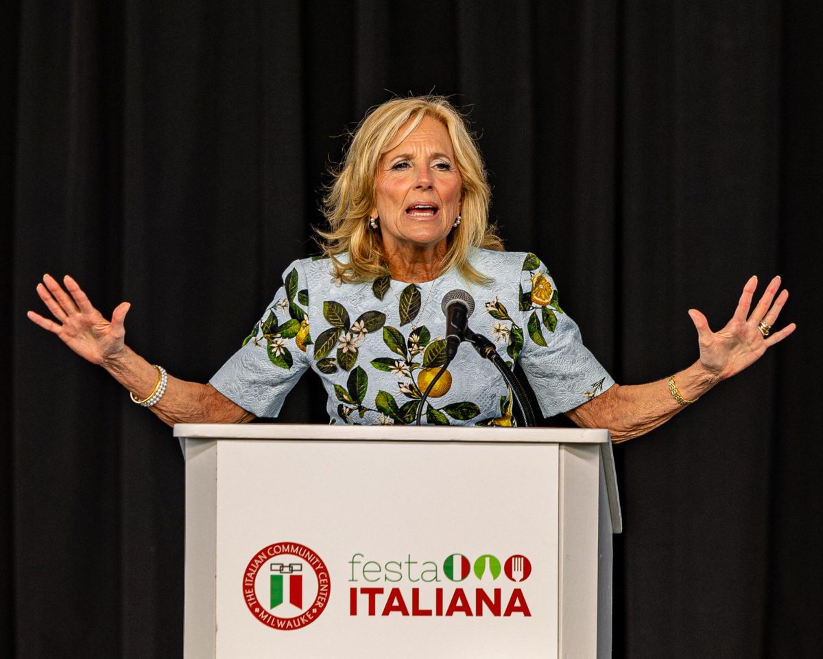 First lady of the United States Jill Biden speaks at Festa Italiana in Milwaukee. May 31, 2024. 