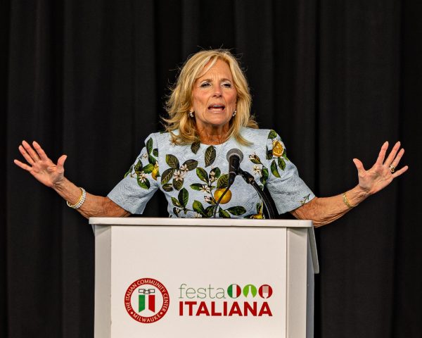 First lady of the United States Jill Biden speaks at Festa Italiana in Milwaukee. May 31, 2024. 