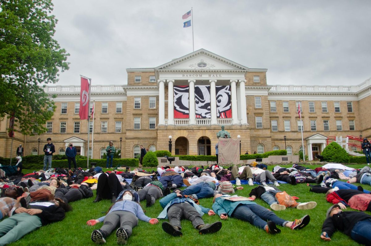 Die-in demonstration on Bascom Hill. May 9, 2024.