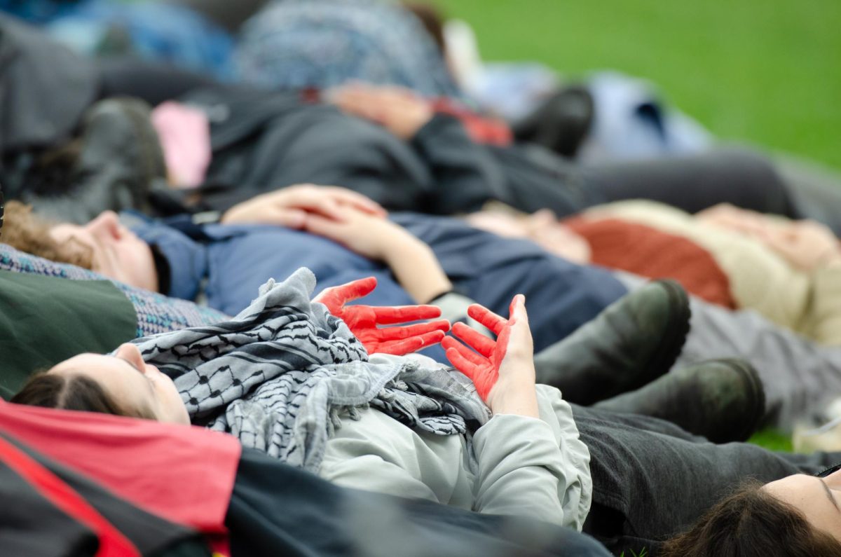 "Die-in" demonstration on Bascom Hill. May 9, 2024.