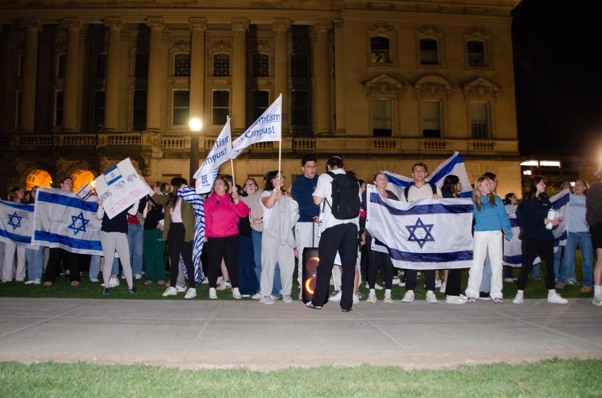 Jewish students started a demonstration in Library Mall next to the pro-Palestine encampment demonstrators Wednesday evening. May 1, 2024.