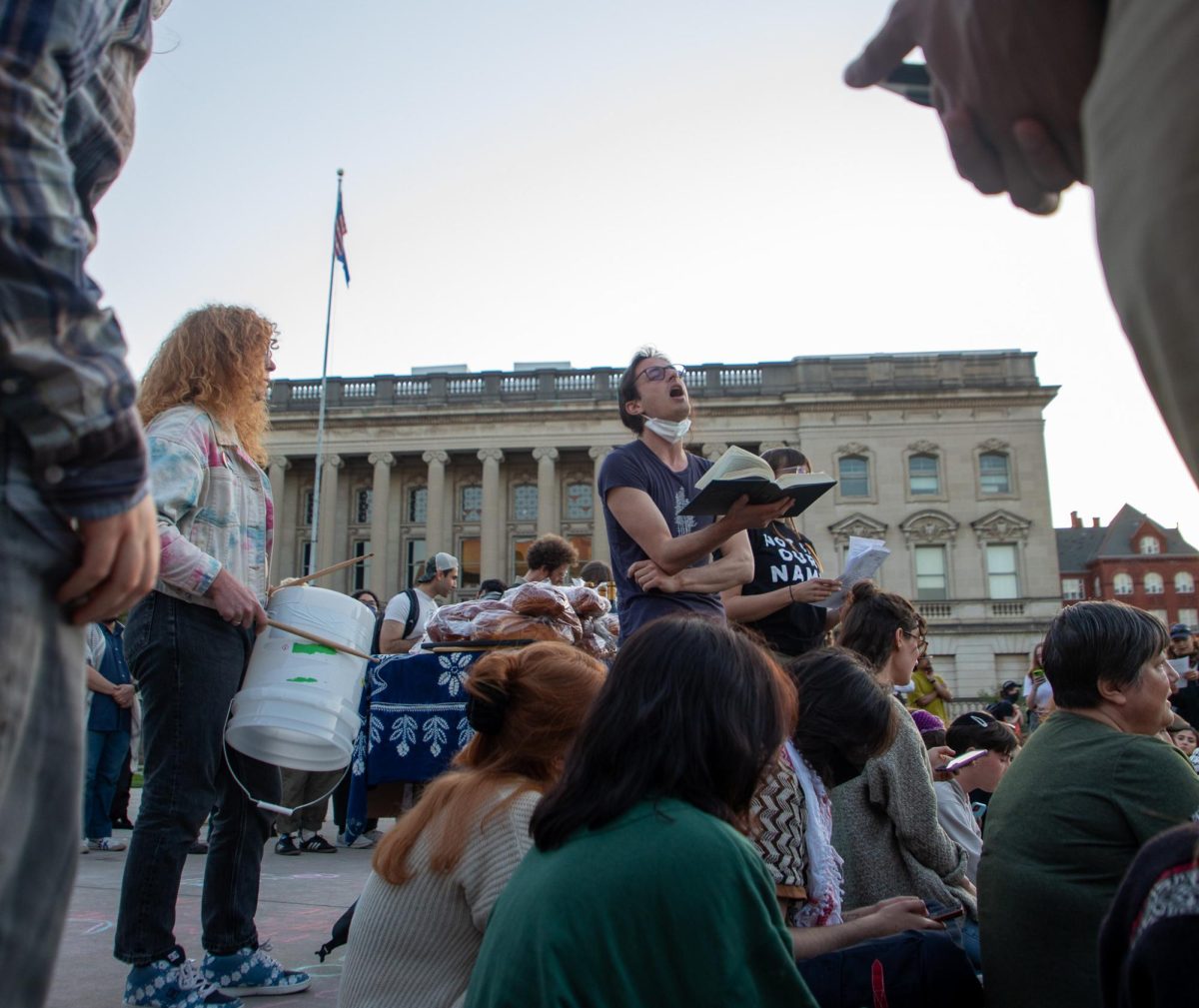 Demonstrators sing Hebrew prayer during Liberation Shabbat. May 3, 2024. 