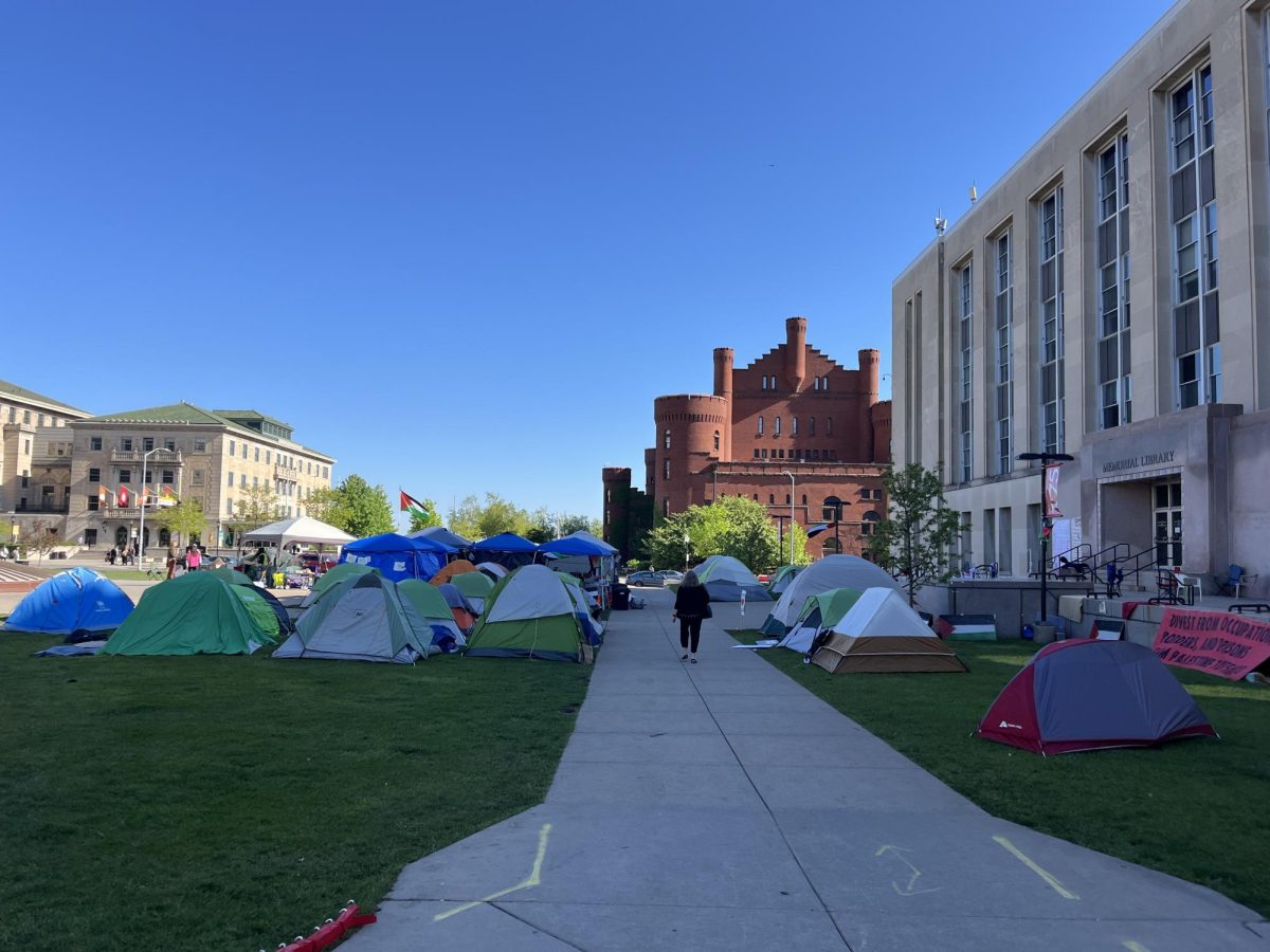 Day 12 of the encampment demonstration on Library Mall. May 10, 2024.
Photo by Cat Carroll, The Badger Herald.