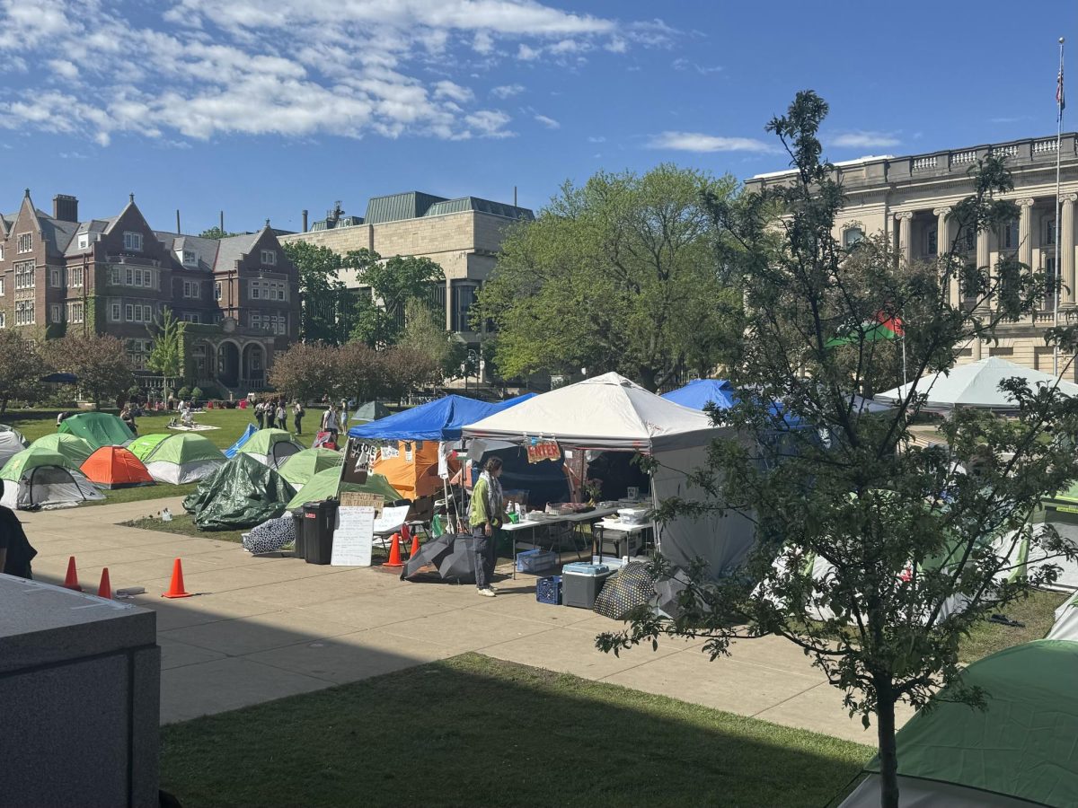 The encampment demonstration on Library Mall enters its tenth day. May 8, 2024.