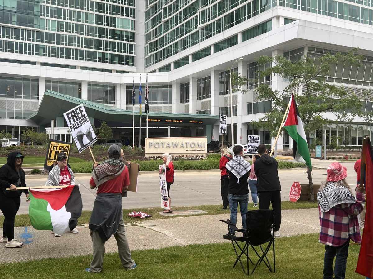 Pro-Palestine protestors outside the Democratic State Convention - Day 1