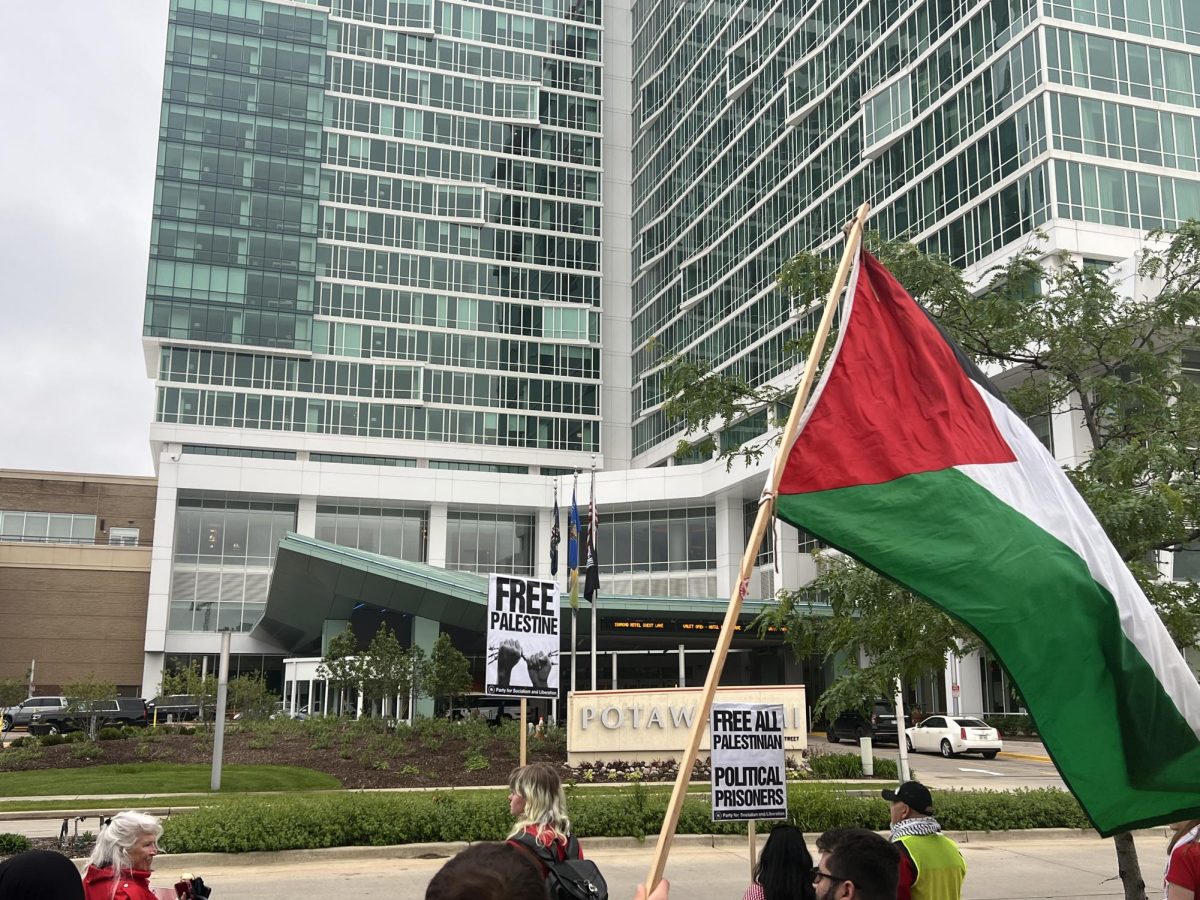 Pro-Palestine protestors outside the Democratic State Convention - Day 1