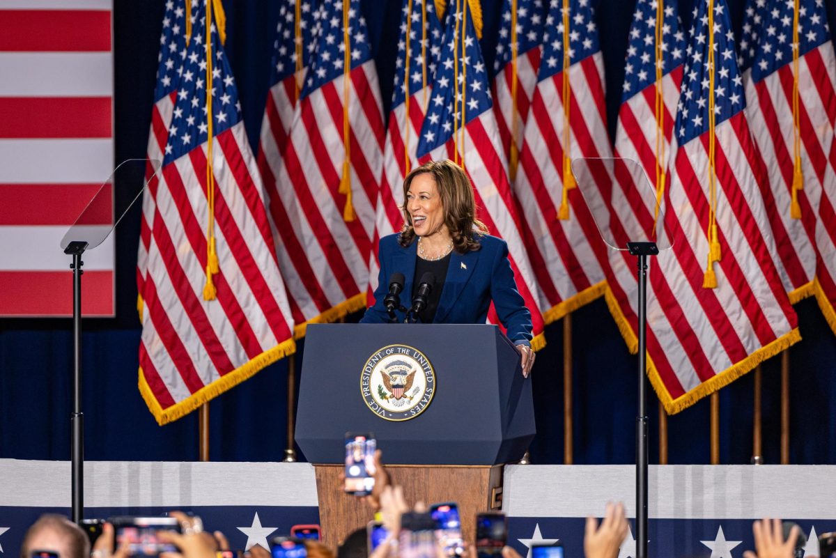 Vice President Kamala Harris addresses thousands of supporters at her first campaign event as Democratic Presidential Nominee in Milwaukee, Wisconsin. July 23, 2024.