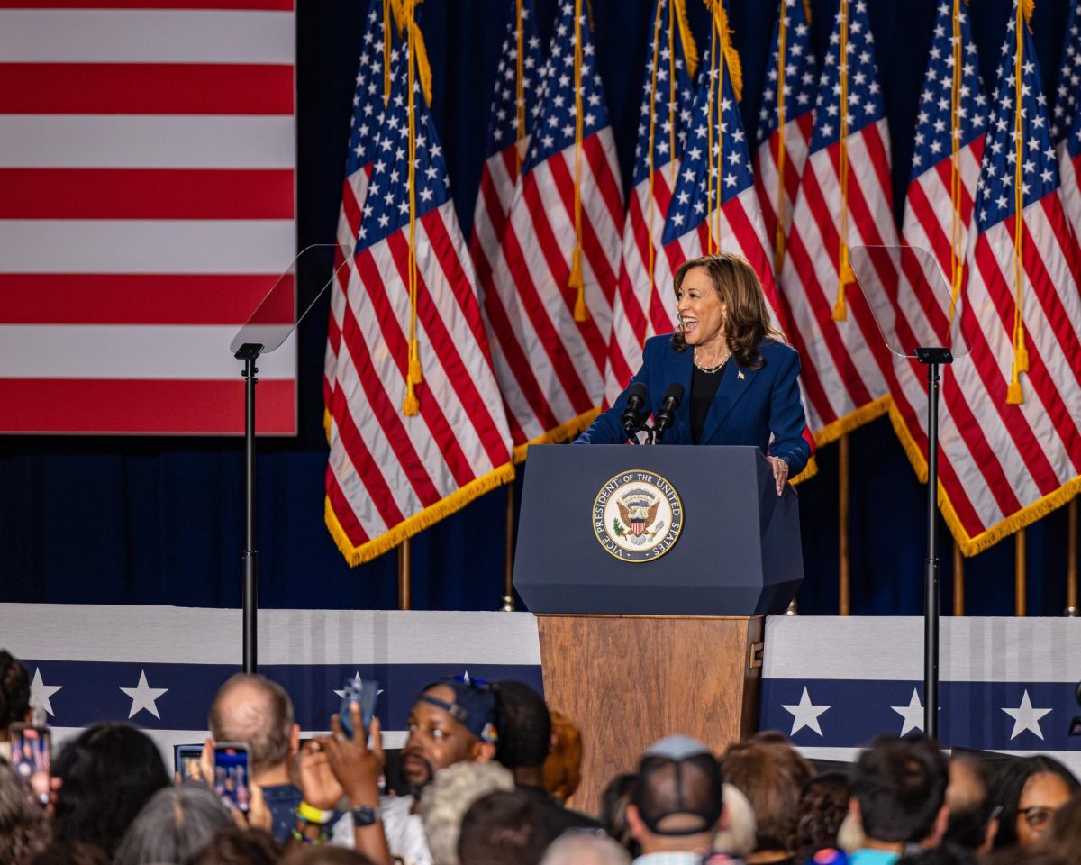 Vice President Kamala Harris addresses thousands of supporters at her first campaign event as Democratic Presidential Nominee in Milwaukee, Wisconsin. July 23, 2024.