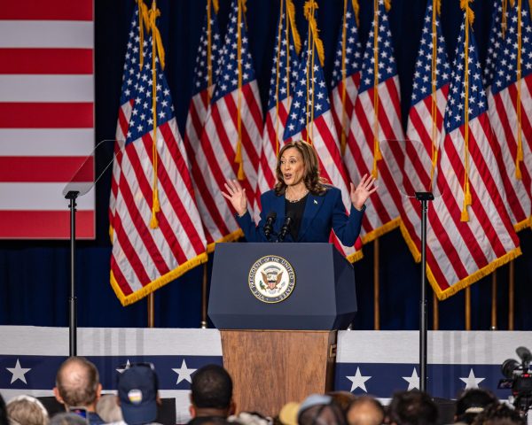 Vice President Kamala Harris addresses thousands of supporters at her first campaign event as Democratic Presidential Nominee in Milwaukee, Wisconsin. July 23, 2024.