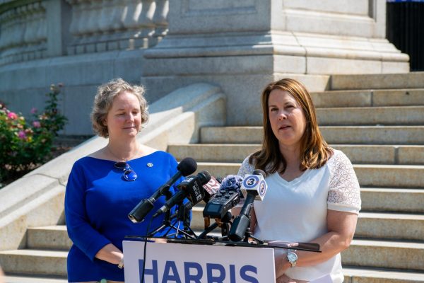 Mayor Satya Rhodes-Conway and Sen. Diane Hesselbein speak at Kamala Harris for president press conference. July 26, 2024