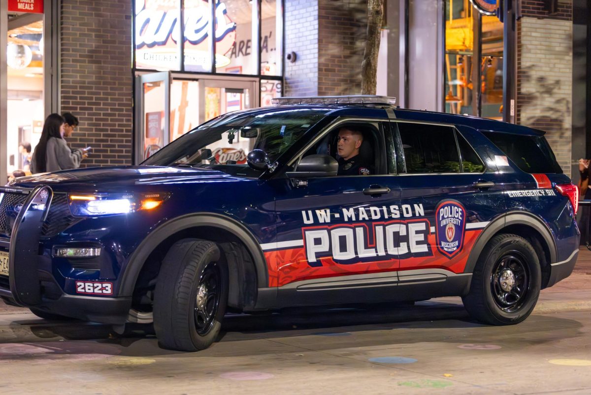 A UWPD officer sits in squad car on State Street. September 9, 2024. 