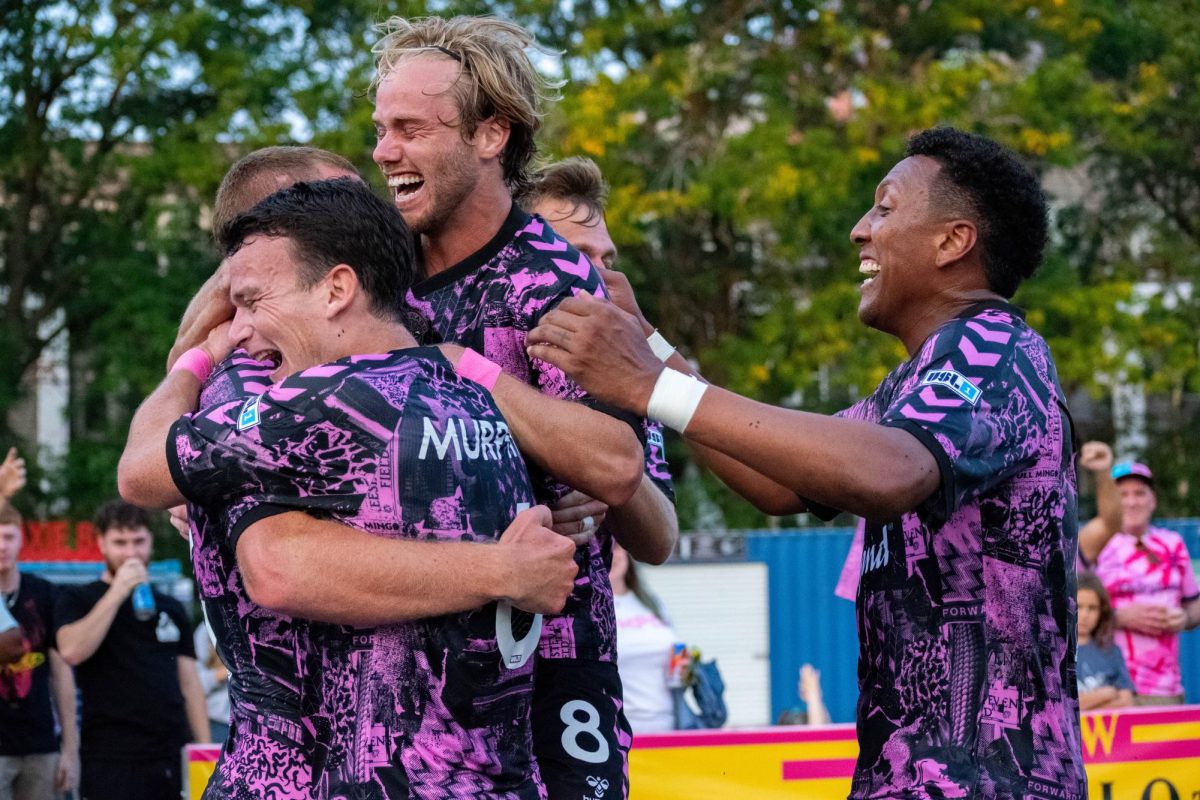 The Forwards celebrate their opening goal. Sept. 11, 2024. 