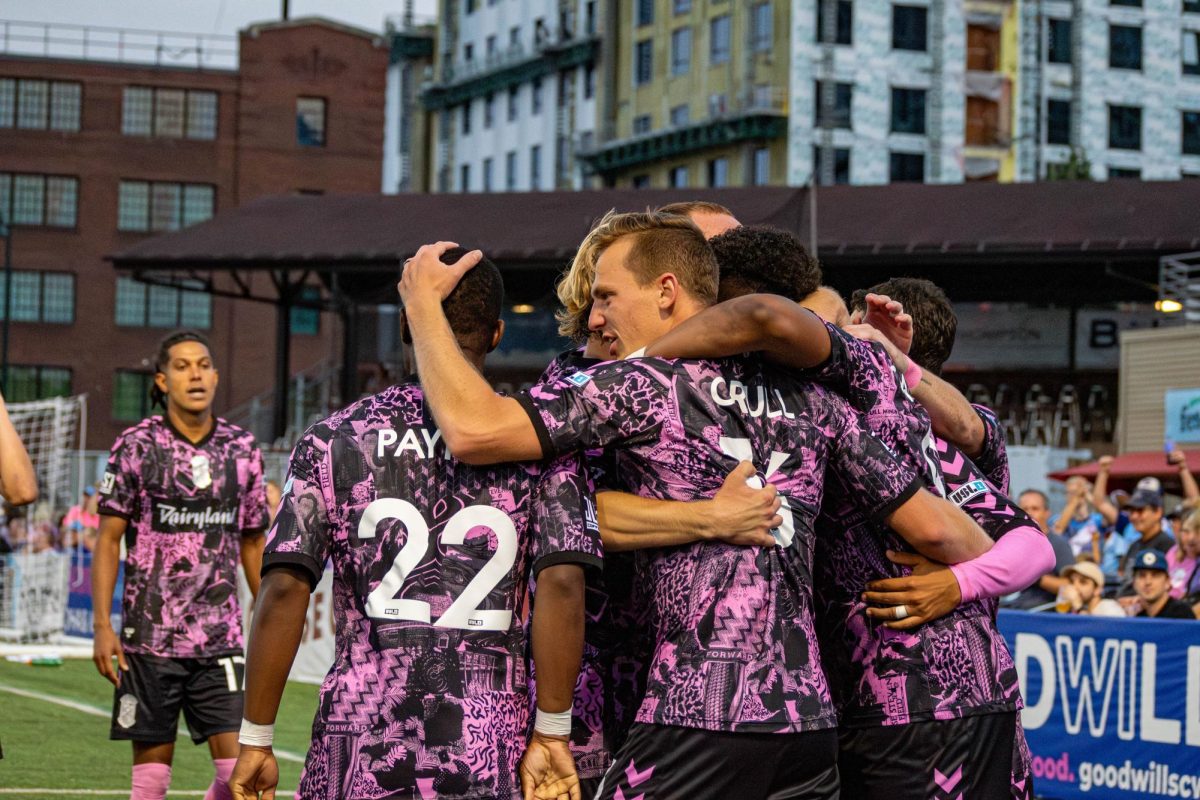 The Forwards celebrate the winning goal. Sept. 11, 2024. 